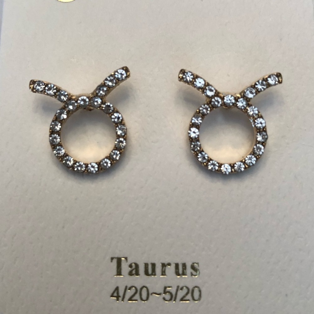💜3/$30 Horoscope Zodiac Taurus The Bull Clear crystal earrings
